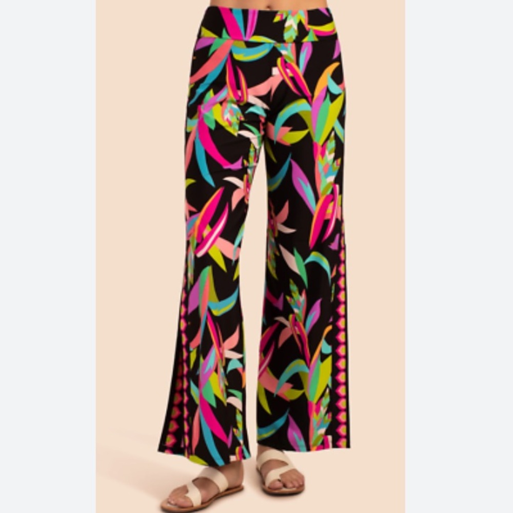 Black Tropical-Print Wide Leg Swim Coverup Pants